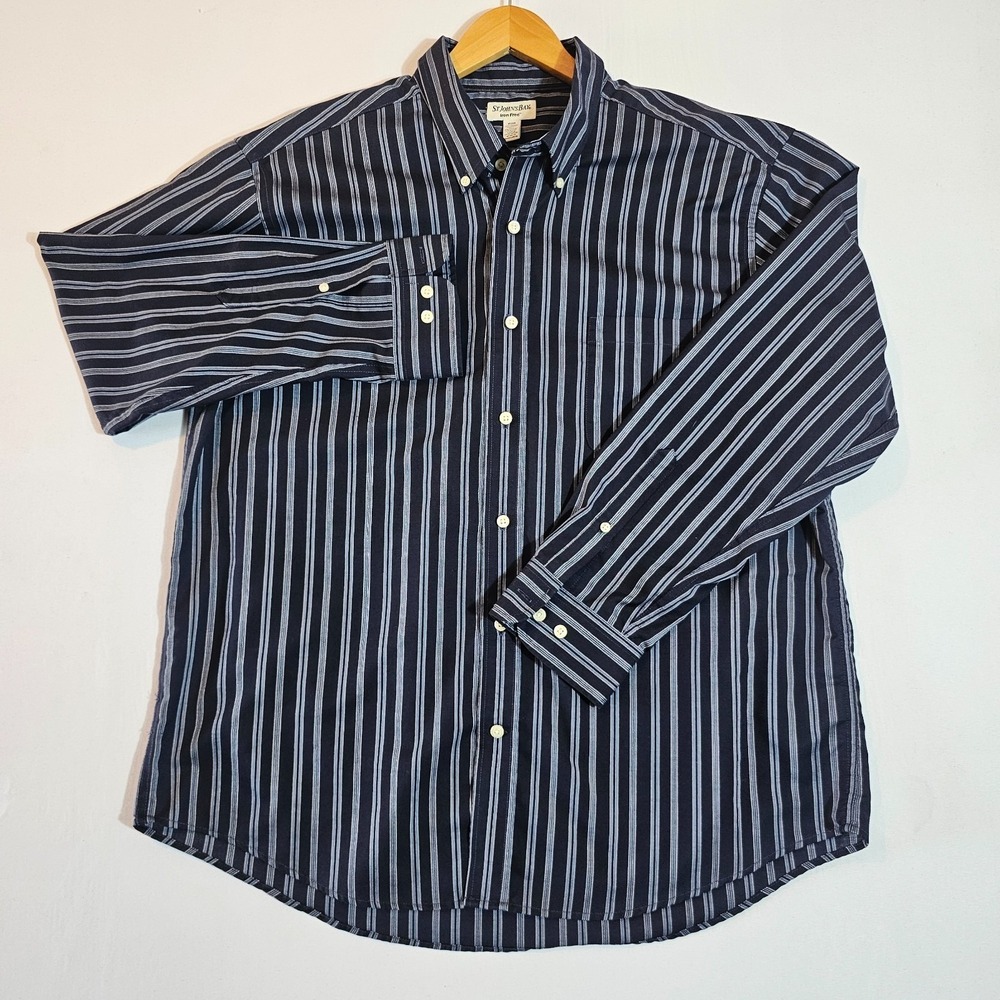 St. John's Bay Iron Free Shirt Mens XL Blue White Striped Cotton Button Down